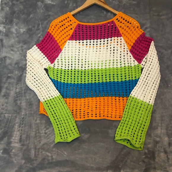 Wild Fable Loose Knit Sweater Pink/White/Orange/ Lime Green/Turquoise Size Med - Picture 3 of 7